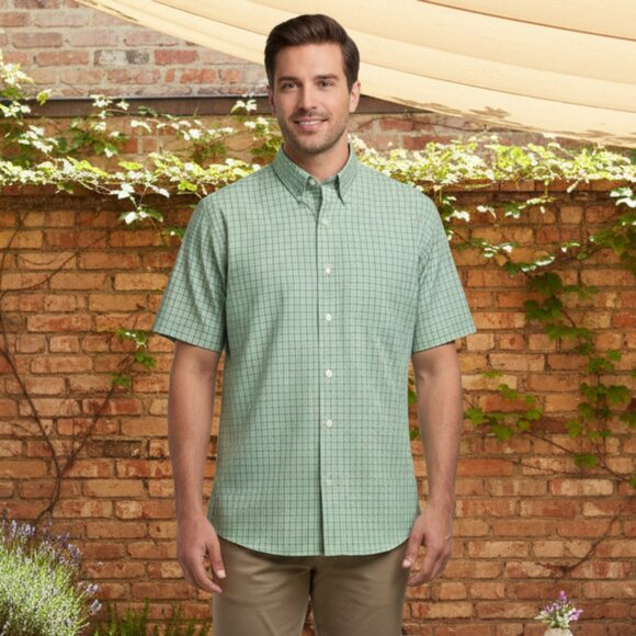 Brooks Brothers 100% Cotton Green/Blue Check Non-Iron Button Up Shirt, Large - Picture 1 of 8